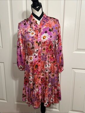 Rachel Parcell Floral Pink Tiered Button-Front Women's Dress
